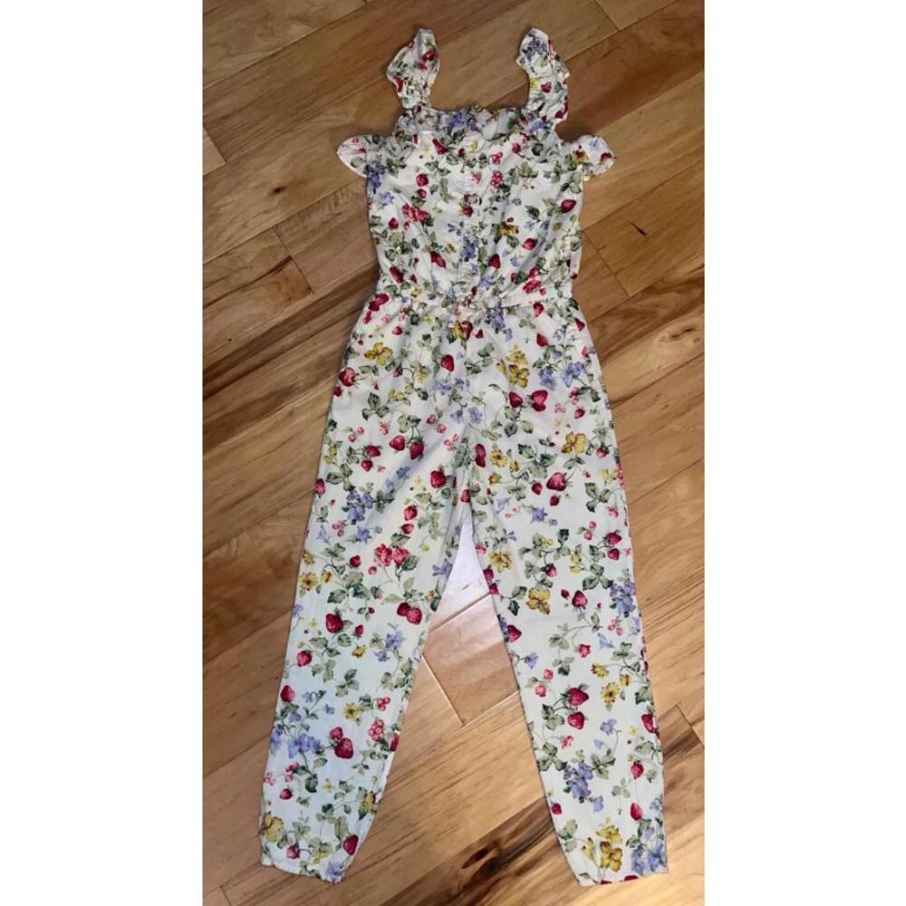 RALPH LAUREN GIRLS IVORY STRAWBERRY & FLORAL ROMPER SIZE 8 EXCELLENT COND LD8
